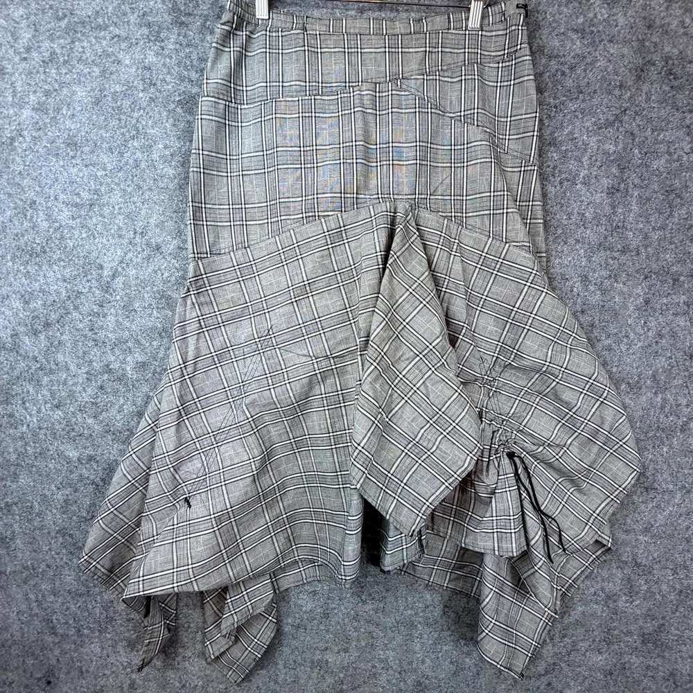 Hanna for La Journee Skirt Women 4 Gray Plaid Asymmetric Hem Ruched 90s Academia
